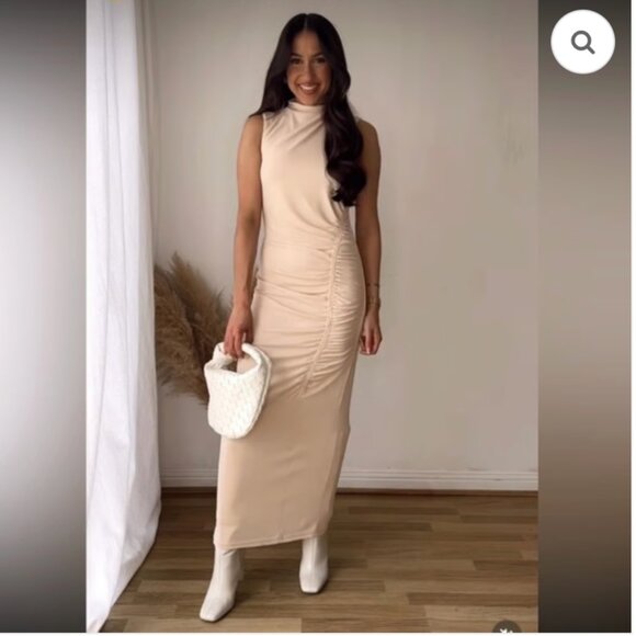 Zara Soft Draped Midi Dress Cream Size Large - Picture 2 of 10